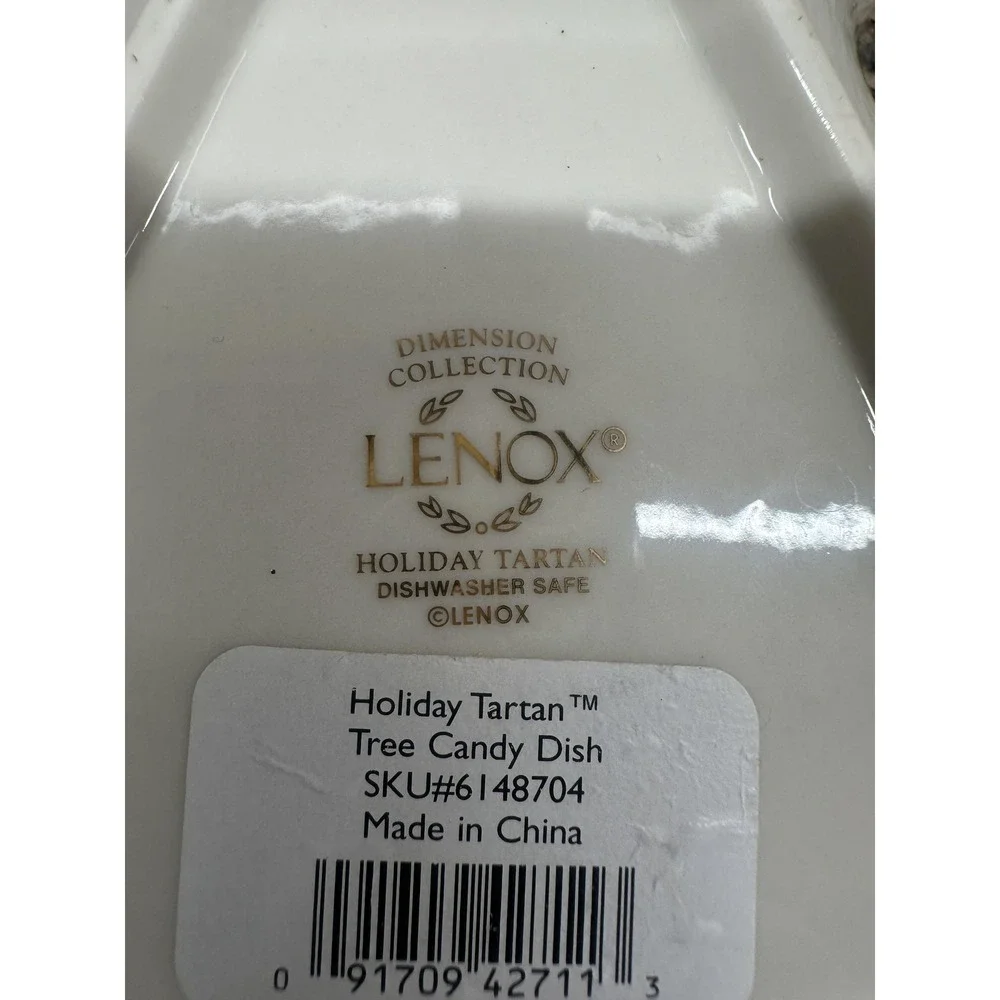 Lenox‎ Holiday Tartan Tree Candy Dish Christmas Serving Plate Bowl Gold Rim